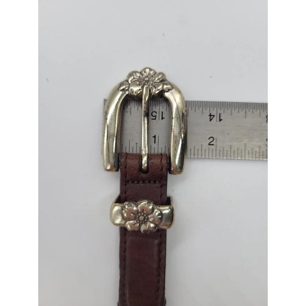 VTG Brighton Woven Braided Leather Belt Brown Floral Concho Western Boho S 28